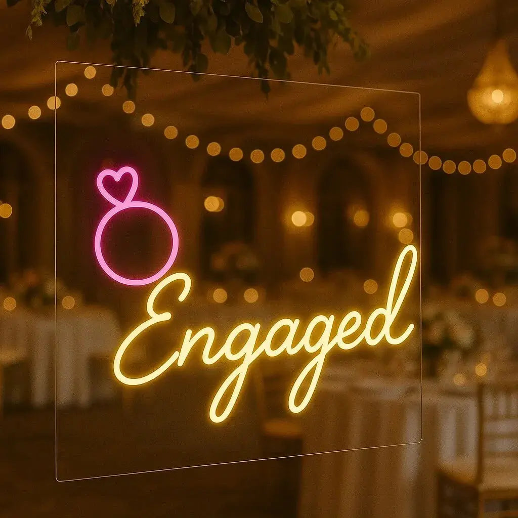 Engaged Neon Sign with Ring Icon Aesthetic Vibes