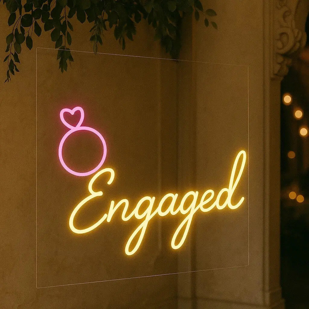 Engaged Neon Sign with Ring Icon Aesthetic Vibes